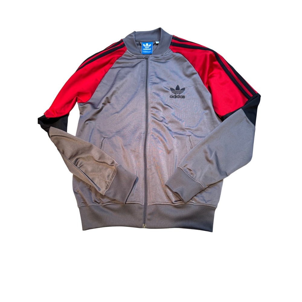 Adidas Originals Track Jacket Gray Red Black Trefoil Logo Full Zip Men's M